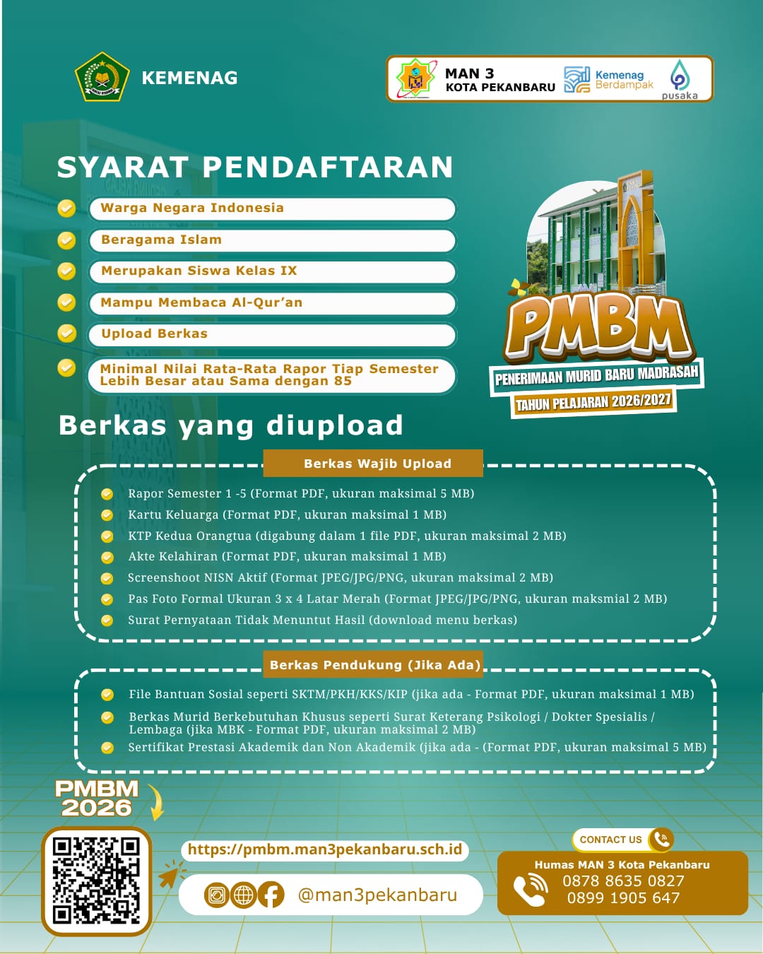 Syarat Pendaftaran PMBM MAN 3 Kota Pekanbaru